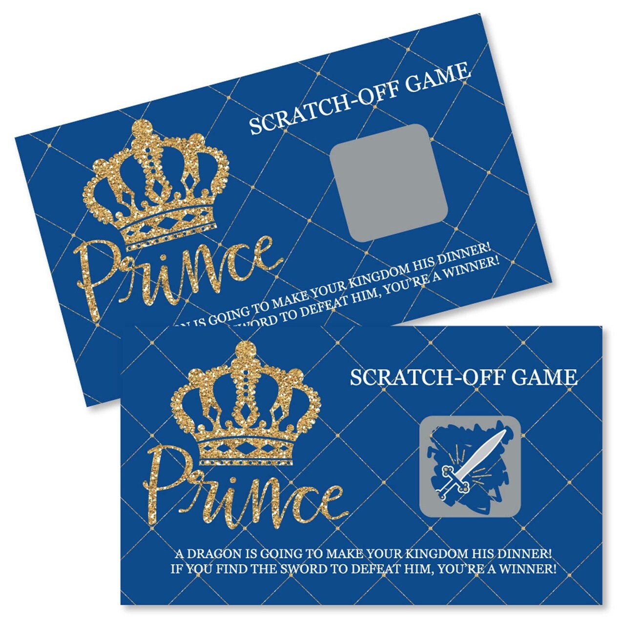 Big Dot of Happiness Royal Prince Charming - Baby Shower or Birthday Party Game Scratch Off Cards - 22 Count